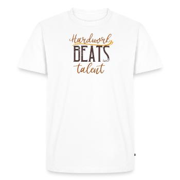 Funny Fitness Sport Saying - Hard Work - Men's Premium Organic T-Shirt - white - Front - Nico (187cm)