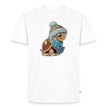 Cute turtle with scarf and bobble hat. - Men's Premium Organic T-Shirt - white - Front - Nico (187cm)