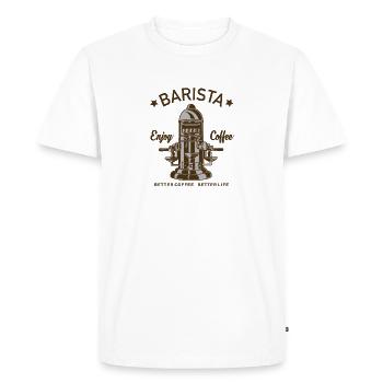 BARISTA - Men's Premium Organic T-Shirt - white - Front - Nico (187cm)