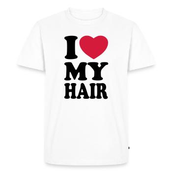 I love my hair - J'aime mes cheveux - T-shirt Premium bio Homme - blanc - Devant - Nico (187cm)