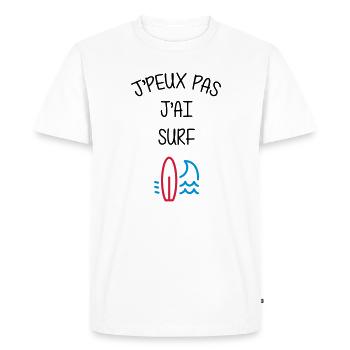 Surf / Surfeur / Sport / Sportif / J'peux pas - T-shirt Premium bio Homme - blanc - Devant - Nico (187cm)