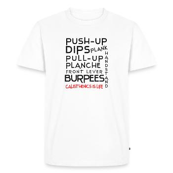 Calisthenics Exercises Motif with Statement - Men's Premium Organic T-Shirt - white - Front - Nico (187cm)