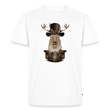 Steampunk deer with antique cylinder hat in sepia - Men's Premium Organic T-Shirt - white - Front - Nico (187cm)
