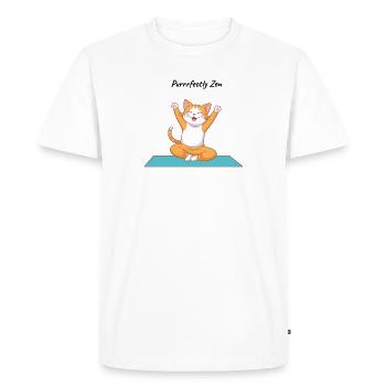 Purrrfectly Zen – Yoga Cat - Men's Premium Organic T-Shirt - white - Front - Nico (187cm)