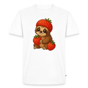 Cute Sloth Strawberry Cartoon Fruity Fun - Men's Premium Organic T-Shirt - white - Front - Nico (187cm)