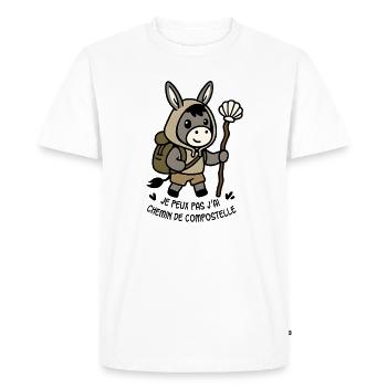 Je peux pas j'ai Chemin de Compostelle - T-shirt Premium bio Homme - blanc - Devant - Nico (187cm)