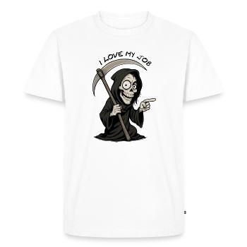 Faucheuse Cartoon Noire Souriante - T-shirt Premium bio Homme - blanc - Devant - Nico (187cm)