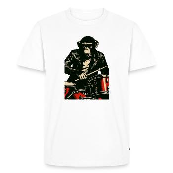 Batteur chimpanzé en veste en cuir - T-shirt Premium bio Homme - blanc - Devant - Nico (187cm)