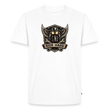 RIDE HARD motorcycle logo with wings - Men's Premium Organic T-Shirt - white - Front - Nico (187cm)