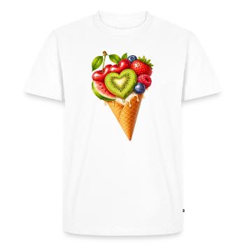 Illustration de cornet de glace aux fruits dans la gaufre - T-shirt Premium bio Homme - blanc - Devant - Nico (187cm)