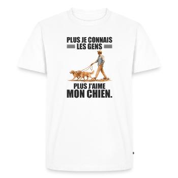 Plus j'aime mon chien : Humour et Passion - T-shirt Premium bio Homme - blanc - Devant - Nico (187cm)