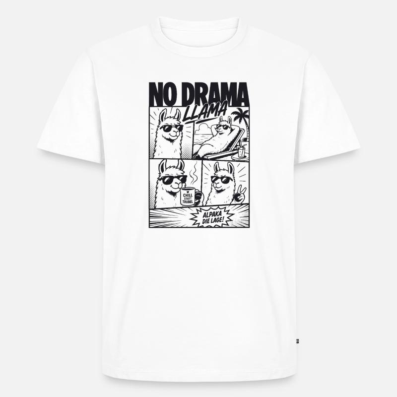 No Drama Llama Cool Alpaka Comic - Männer Premium Bio T-Shirt - Weiß