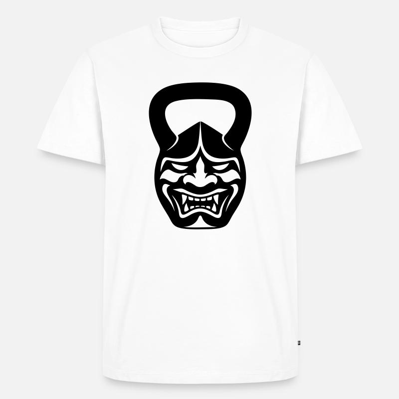Gym Kettlebell Samurai Maske  - Männer Premium Bio T-Shirt - Weiß