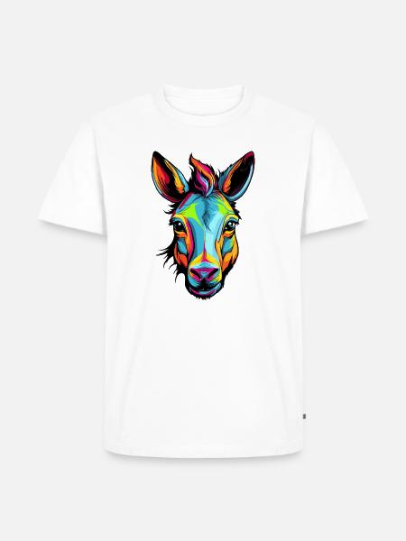 Farbenfrohes Esel-Porträt - Männer Premium Bio T-Shirt - Weiß