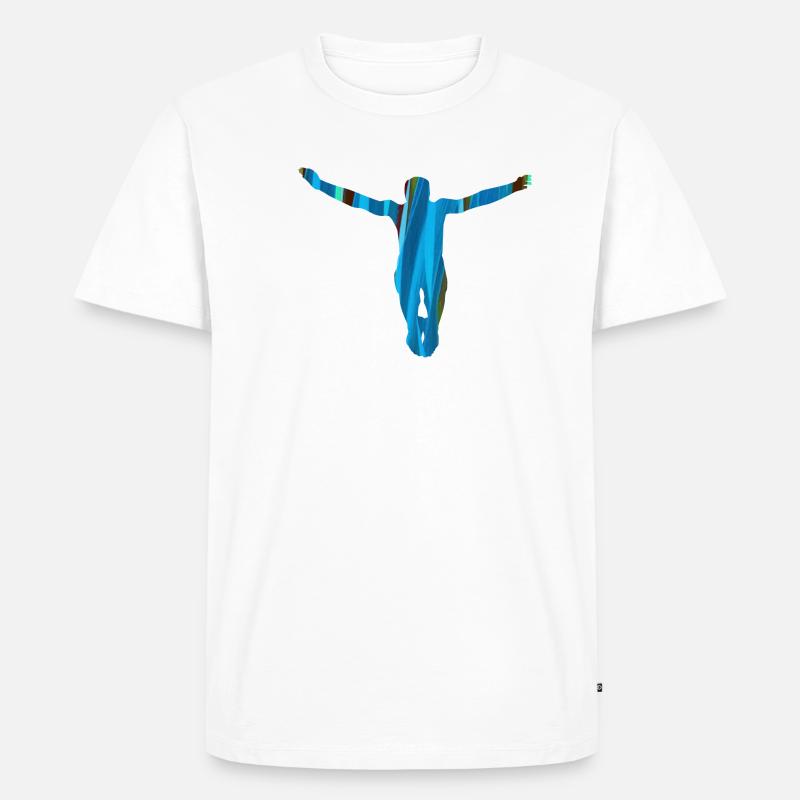 sprung,cliffhanger,springer,graffiti,blau - Männer Premium Bio T-Shirt - Weiß