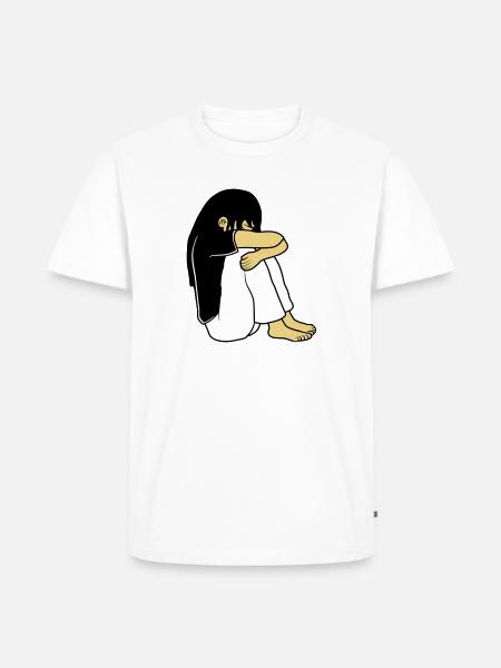 Trauriges Sitzendes Mädchen - Männer Premium Bio T-Shirt - Weiß