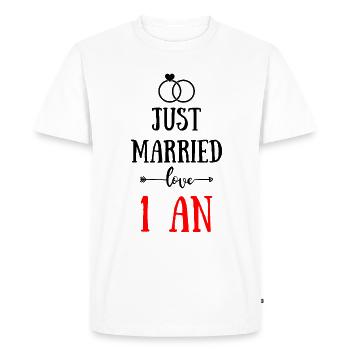 JUST MARRIED ANNIVERSAIRE DE MARIAGE 1 AN - T-shirt Premium bio Homme - blanc - Devant - Nico (187cm)