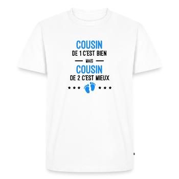 cadeau naissance jumeaux Cousin - T-shirt Premium bio Homme - blanc - Devant - Nico (187cm)