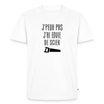 Humour Chier Scier Menuisier Menuiserie Bois - T-shirt Premium bio Homme - blanc - Devant - Nico (187cm)