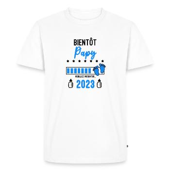 Bientôt Papy 2023 Annonce grossesse - T-shirt Premium bio Homme - blanc - Devant - Nico (187cm)