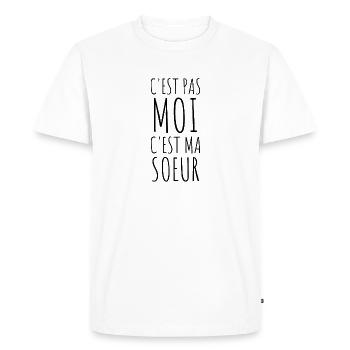 Bébé - Naissance - Enfant - Frère - Soeur - Humour - T-shirt Premium bio Homme - blanc - Devant - Nico (187cm)