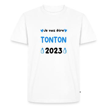 Annonce grossesse Tonton 2023 - T-shirt Premium bio Homme - blanc - Devant - Nico (187cm)