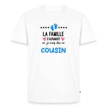 Annonce grossesse famille s'agrandit - T-shirt Premium bio Homme - blanc - Devant - Nico (187cm)