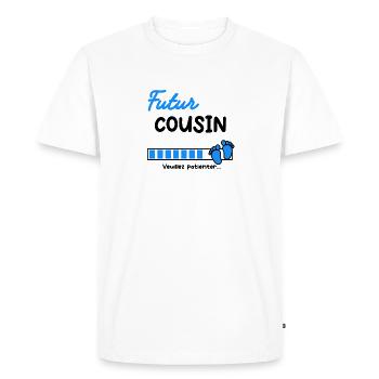 Annonce grossesse futur Cousin - T-shirt Premium bio Homme - blanc - Devant - Nico (187cm)