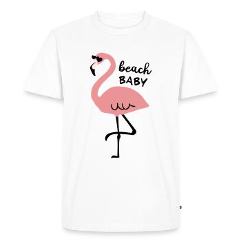 Flamant rose avec lunettes de soleil et bébé de plage - T-shirt Premium bio Homme - blanc - Devant - Nico (187cm)