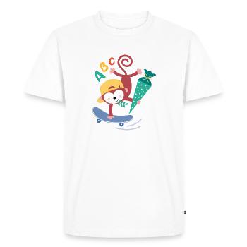 Monkey on skateboard with school cone schoolchild - Men's Premium Organic T-Shirt - white - Front - Nico (187cm)