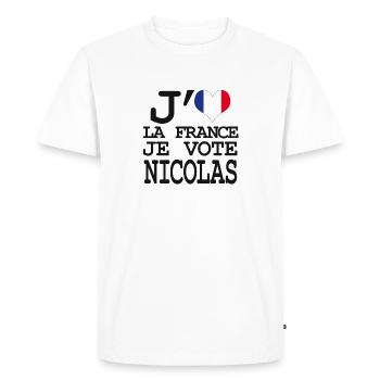 j'aime la France je vote Nicolas - T-shirt Premium bio Homme - blanc - Devant - Nico (187cm)