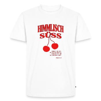 Christliche Shirts Psalm 34,4 Kirschen Geschenk - Männer Premium Bio T-Shirt - Weiß - Vorne - Nico (187cm)