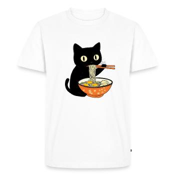 Funny Kawaii Cat Ramen Noodle Japanese Anime Shirt - Men's Premium Organic T-Shirt - white - Front - Nico (187cm)