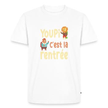 youpi c'est la rentrée / humour rentrée scolaire - T-shirt Premium bio Homme - blanc - Devant - Nico (187cm)