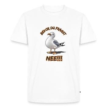 Funny saying with seagull Before you ask No !! - Men's Premium Organic T-Shirt - white - Front - Nico (187cm)