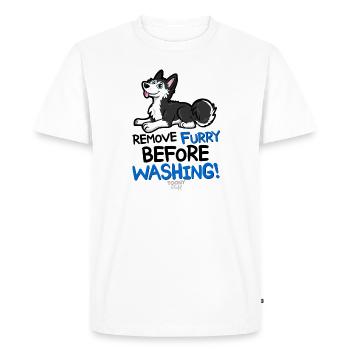 Husky Remove furry before washing - Männer Premium Bio T-Shirt - Weiß - Vorne - Nico (187cm)
