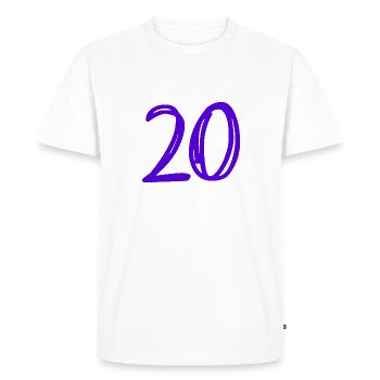 20 ANS. 20e ANNIVERSAIRE. ANNIVERSAIRE 20 ANS. 20 - T-shirt Premium bio Homme - blanc - Devant - Nico (187cm)