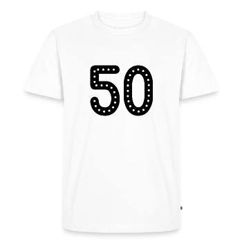 50 YEARS. 50th ANNIVERSARY. ANNIVERSARY 50 YEARS. 50 - Men's Premium Organic T-Shirt - white - Front - Nico (187cm)