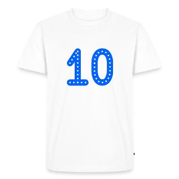 10 ANS. 10e ANNIVERSAIRE. ANNIVERSAIRE 10 ANS. 10 - T-shirt Premium bio Homme - blanc - Devant - Nico (187cm)