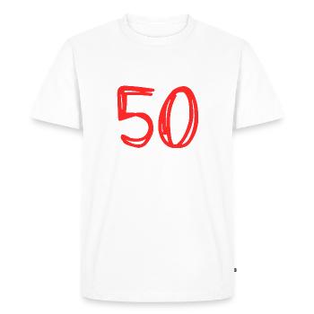 50 YEARS. 50th ANNIVERSARY. BIRTHDAY 50 YEARS. 50 - Men's Premium Organic T-Shirt - white - Front - Nico (187cm)