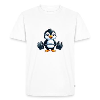Penguin Haltère Fitness Entraînement Fort - T-shirt Premium bio Homme - blanc - Devant - Nico (187cm)