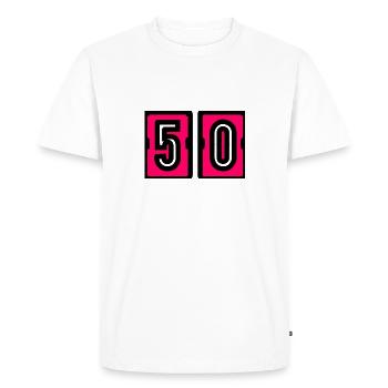 50 YEARS. 50th ANNIVERSARY. ANNIVERSARY 50 YEARS. 50 - Men's Premium Organic T-Shirt - white - Front - Nico (187cm)