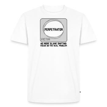 Keine Schuldzuweisungen mehr: Konzentrieren Sie sich auf das eigentliche Problem - Männer Premium Bio T-Shirt - Weiß - Vorne - Nico (187cm)