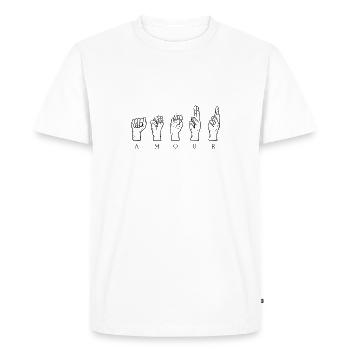Amour langage des signes français LSF cadeau - T-shirt Premium bio Homme - blanc - Devant - Nico (187cm)