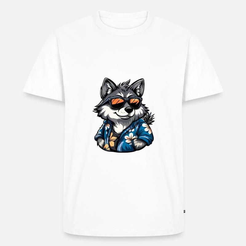 Wolf Comic Urlaub - Männer Premium Bio T-Shirt - Weiß