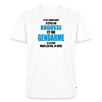 c'est compliqué d'être un bogosse et gendarme - T-shirt Premium bio Homme - blanc - Devant - Nico (187cm)