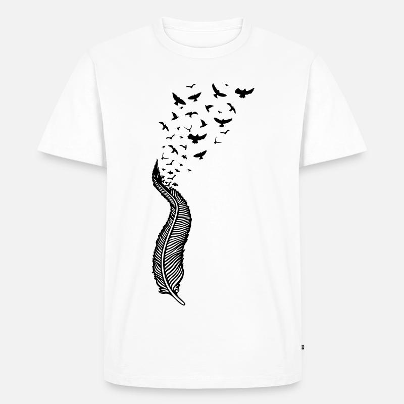 Feder und Vögel, feather with birds - Männer Premium Bio T-Shirt - Weiß