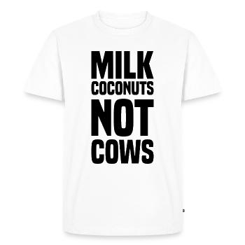 Noix de au lait, pas vaches - Drôle de dicton végétalien - T-shirt Premium bio Homme - blanc - Devant - Nico (187cm)