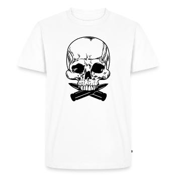Crâne avec deux balles croisées sous les dents - T-shirt Premium bio Homme - blanc - Devant - Nico (187cm)