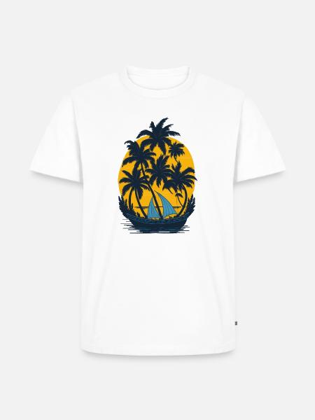 Sunset on the palm boat - Men's Premium Organic T-Shirt - white